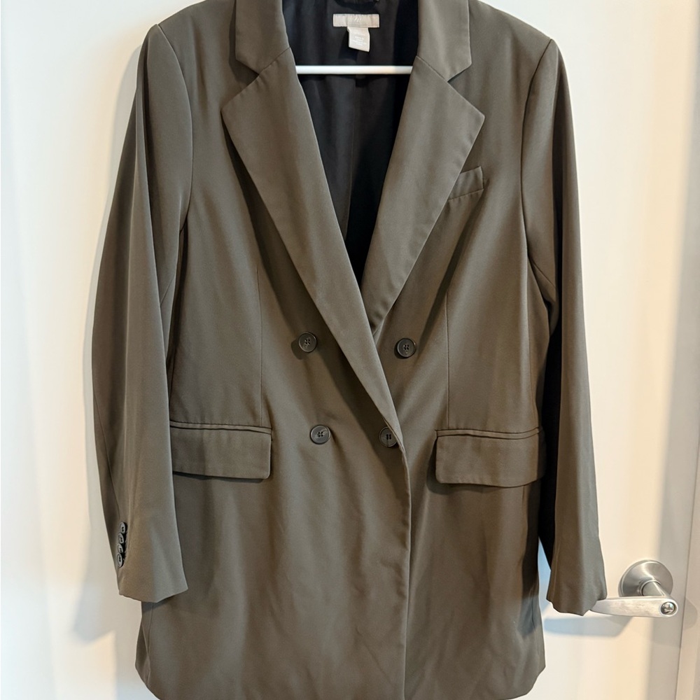H&M Olive Double-Breasted Blazer